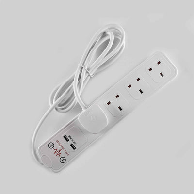 4 Way Socket Extension Lead with Surge Protection & 2 USB Charging 2M