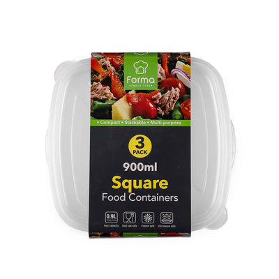 3PK 900ML Disposable Square Food Container