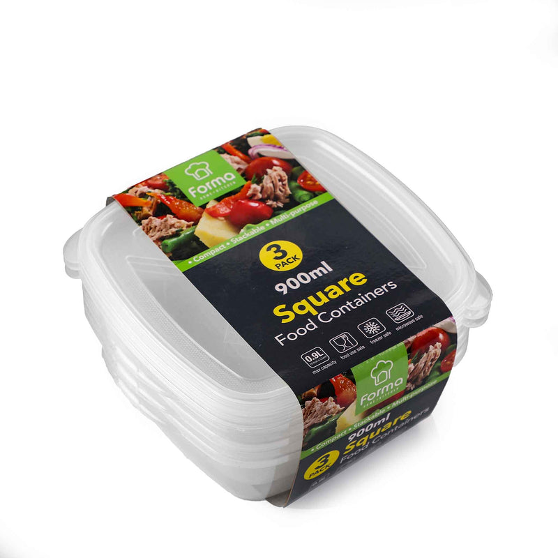 3PK 900ML Disposable Square Food Container