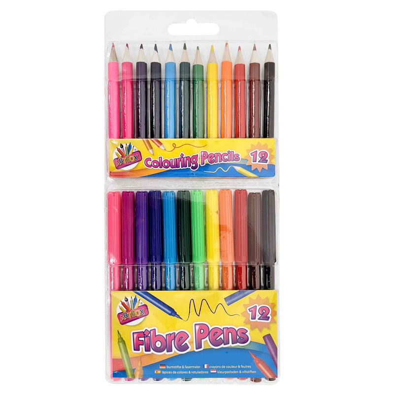 12 Fibre pens & 12 Colouring Pencils