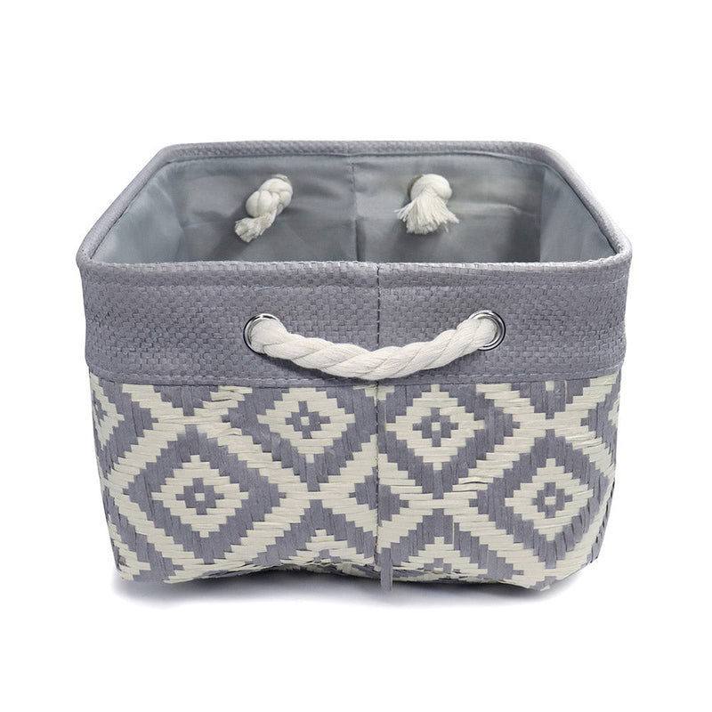 Grey Woven Diamond Storage Basket