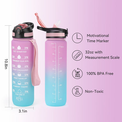 Cheersonic Motivational Water Bottle 1L With Straw And Time Makings