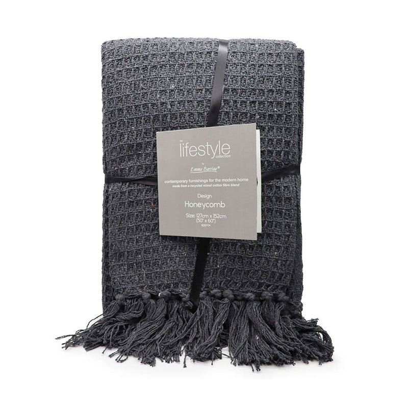 Honeycomb Charcoal Cotton Throw Blanket 127x152cm