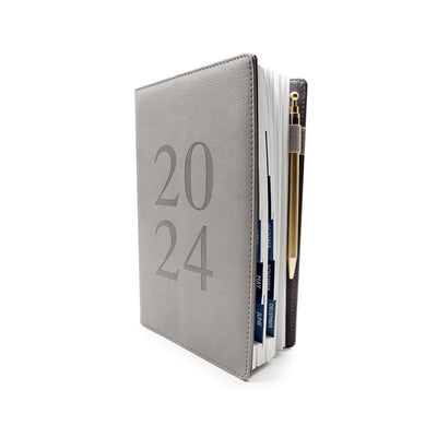 2024 A5 Grey Leatherette Index Diary & Pen