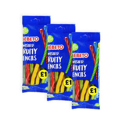 Bebeto Twisted Fruity Pencils Sweets 160g x 3PK