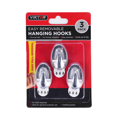 Removable Hanging Wall Hooks Chrome 3PC