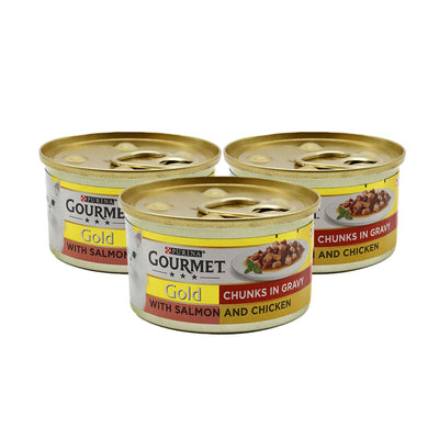 Gourmet Gold Cat Food Salmon & Chicken Chunks in Gravy 85g