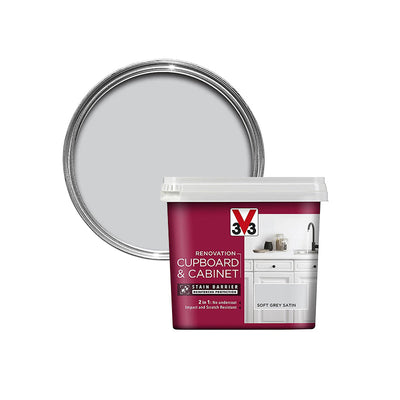 V33 Renovation Cupboard & Cabinet Paint Soft Grey Satin 750ML