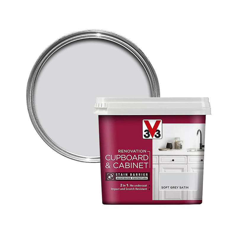 V33 Renovation Cupboard & Cabinet Paint Soft Grey Satin 2L