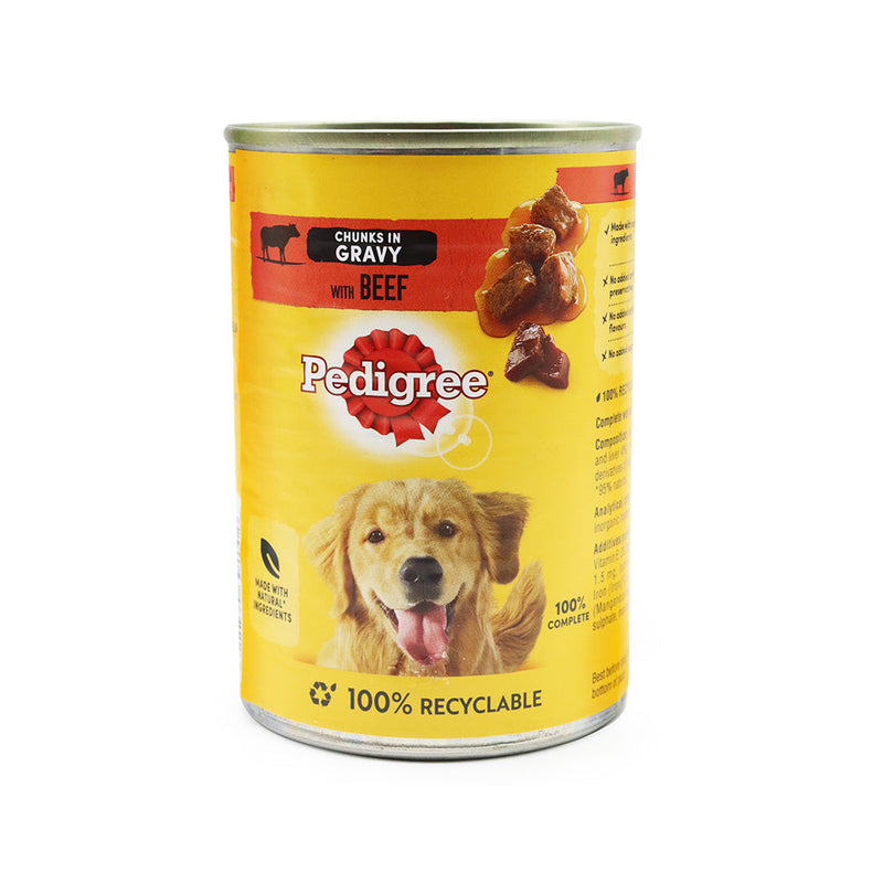 Pedigree Adult Wet Dog Food Tin Chunks in Gravy With Beef 400g