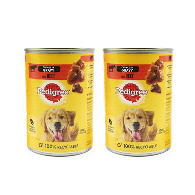 Pedigree Adult Wet Dog Food Tin Chunks in Gravy With Beef 400g