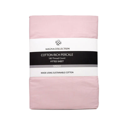 Cotton Rich Percale Pink Fitted Sheet Single Size