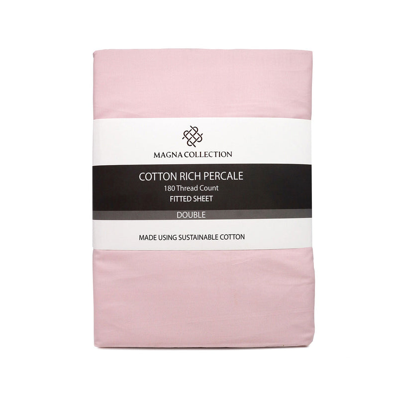 Cotton Rich Percale Pink Fitted Sheet Double Size