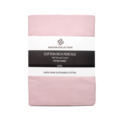 Cotton Rich Percale Pink Fitted Sheet King Size