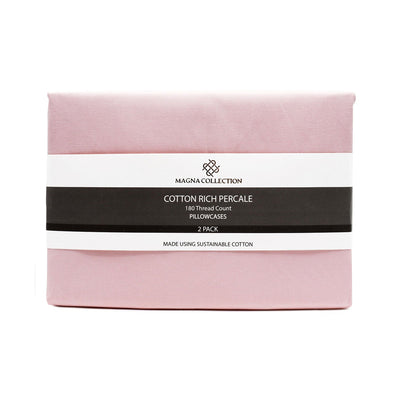 Cotton Rich Percale Pink Pillow Case 2 Pack