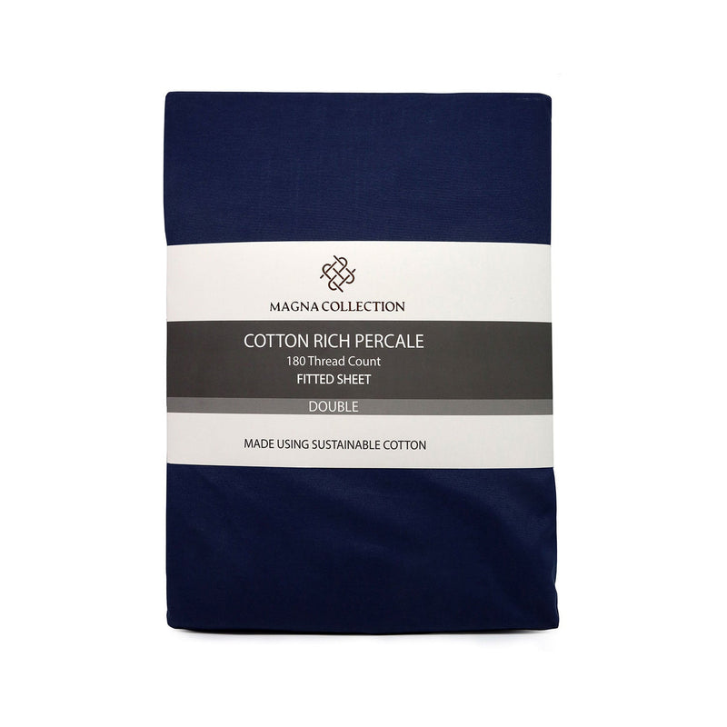 Cotton Rich Percale Navy Fitted Sheet Doule Size