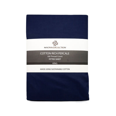 Cotton Rich Percale Navy Fitted Sheet King Size