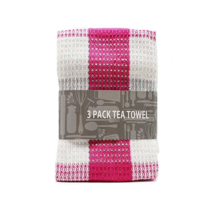 Pink Kitchen Waffle Texture Tea Towel 3Pack