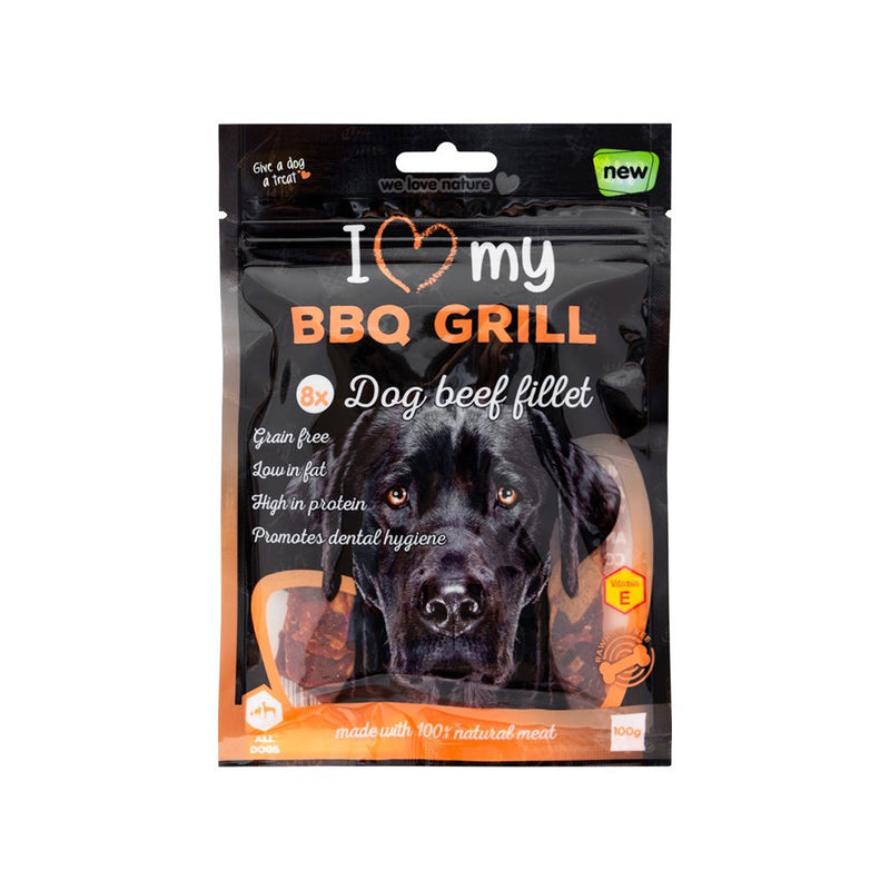 BBQ Grill 8 Dog Beef Fillet Treats 100g