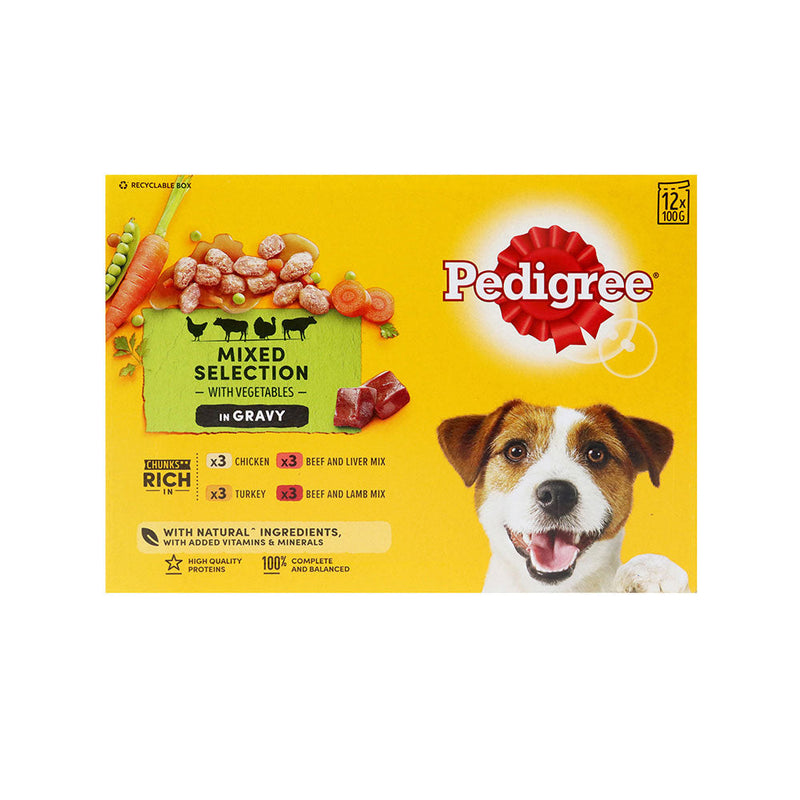 Pedigree Adult Wet Dog Food Mixed Selection Pouches 12x100g
