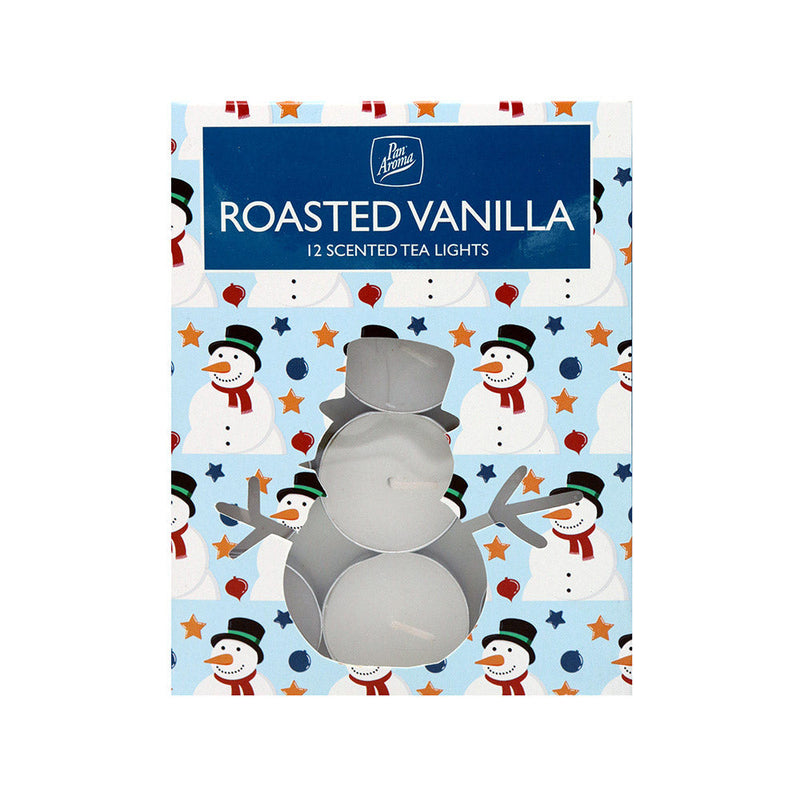 Snowman Roasted Vanilla Scented Tealights 12PK