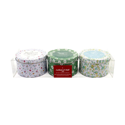 Latham & Hall Set of 3 Scented Tin Candles (Honeysuckle,Balsam,Forest)
