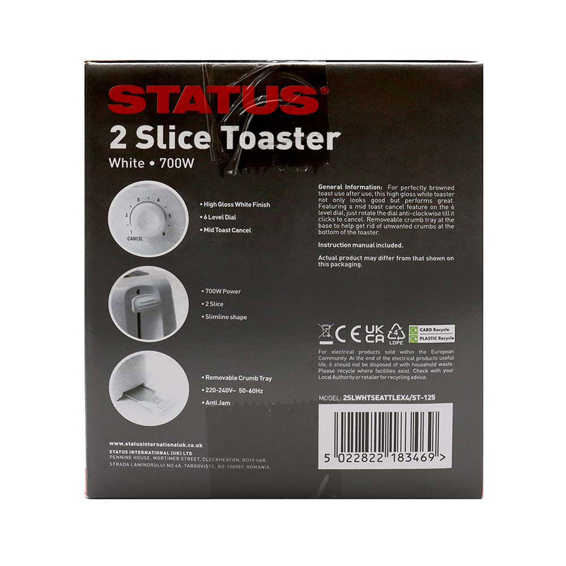 Status 2 Slice Toaster White 700W