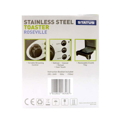 Roseville Stainless Steel 2 Slice Toaster