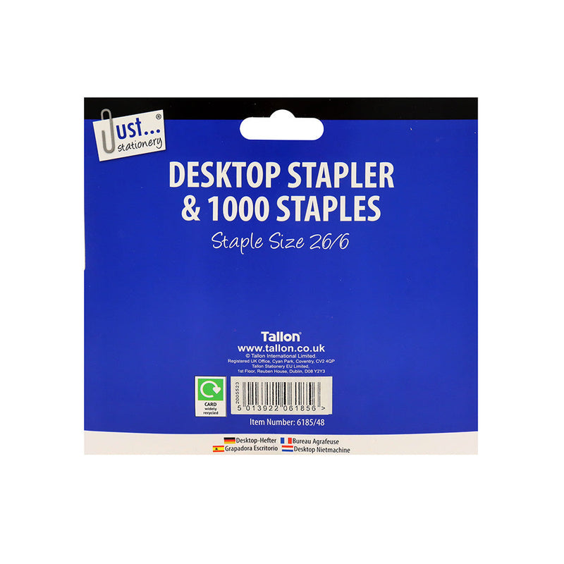 Large Desktop Stapler & 1000 Staples Colour Assorted