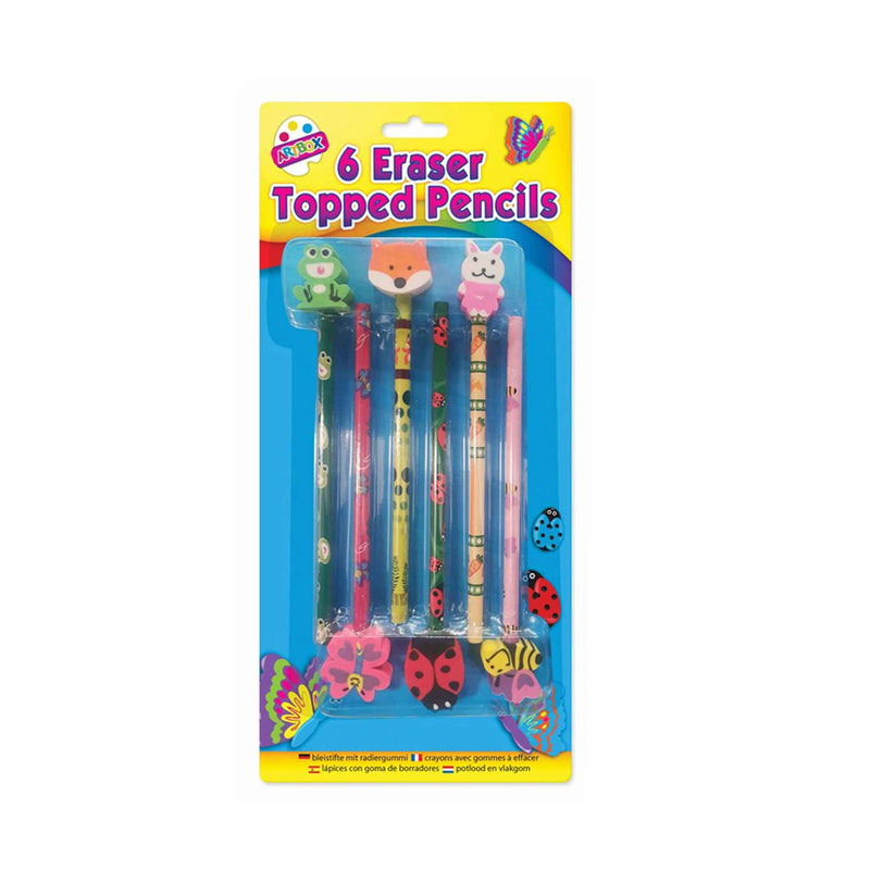 6 Novelty Eraser Topped Pencil