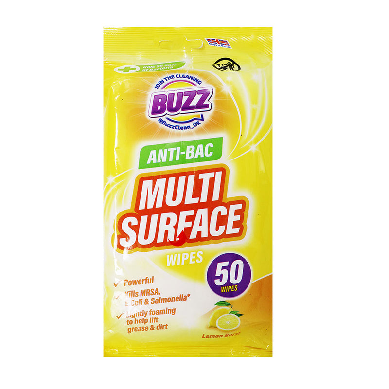 Buzz Anti-Bac Multi Surface Wipes Lemon 50S